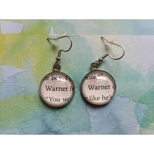 Aaron Warner pendant earrings made with Shatter Me book pages